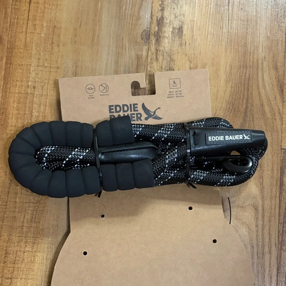 Eddie Bauer Black Padded Dog Harness with reflective Leash size large